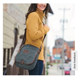 DULUTH TRADING Canvas Leather Oil Cloth Sling Crossbody Messenger Bag.